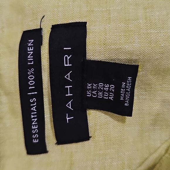 Tahari Lime Linen Button Up Side Slit Long Roll Tab Sleeve Tunic Top Size 1X - Picture 3 of 7